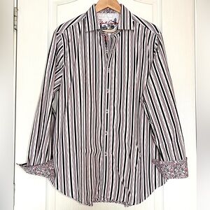 Robert Graham Striped Long Sleeve Button Down Shirt Flip Cuffs Men’s XL Tailored